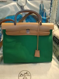 Hermes NavyBeige 30cm Herbag PM 2-in-1 Bag