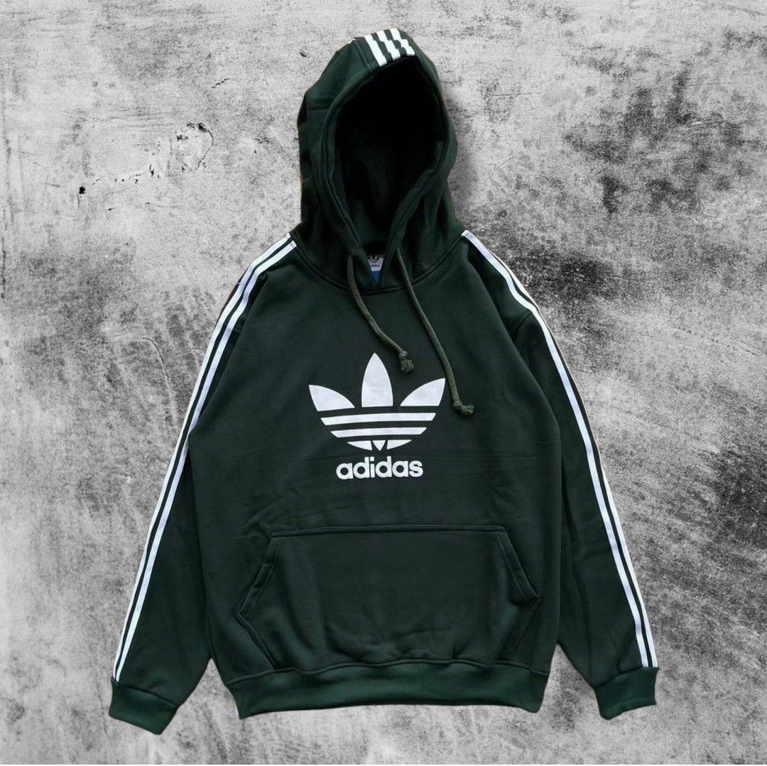 Hoodie Hoodie Adidas Classic Big Logo Stripes Hijau, Fesyen Pria