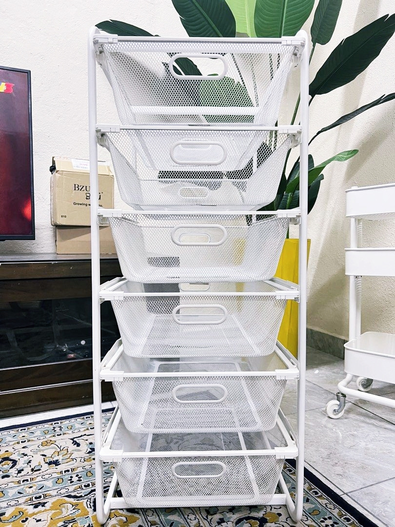 ikea Algot Aframe/6 mesh baskets/top shelf storage drawer, Furniture