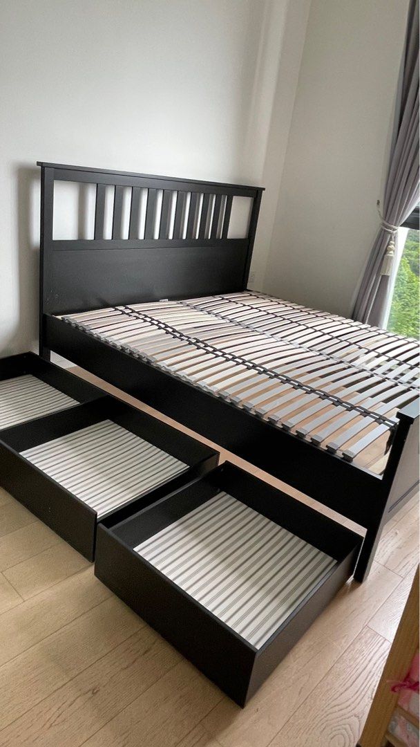 Ikea Hemnes king (Free dismantle) bed frame with storage & slatted base