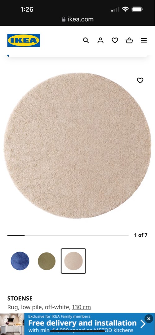 Ikea off-white carpet 130cm, Furniture & Home Living, Home Decor ...