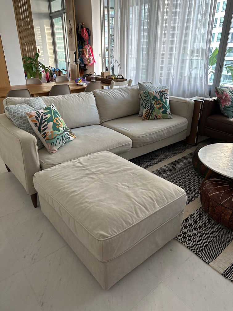 IKEA Sofa bed + 2 ottomans, Furniture & Home Living, Furniture, Sofas on Carousell