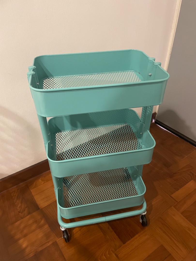 IKEA trolley movable storage rack turquoise, Furniture & Home Living