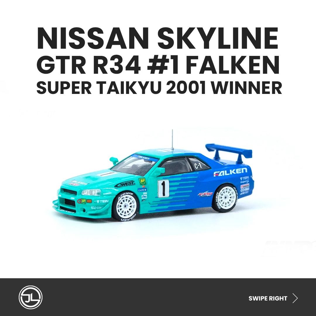 Inno64 Nissan Skyline R34 #1 Falken Super Taikyu 2001 Winner 1/64