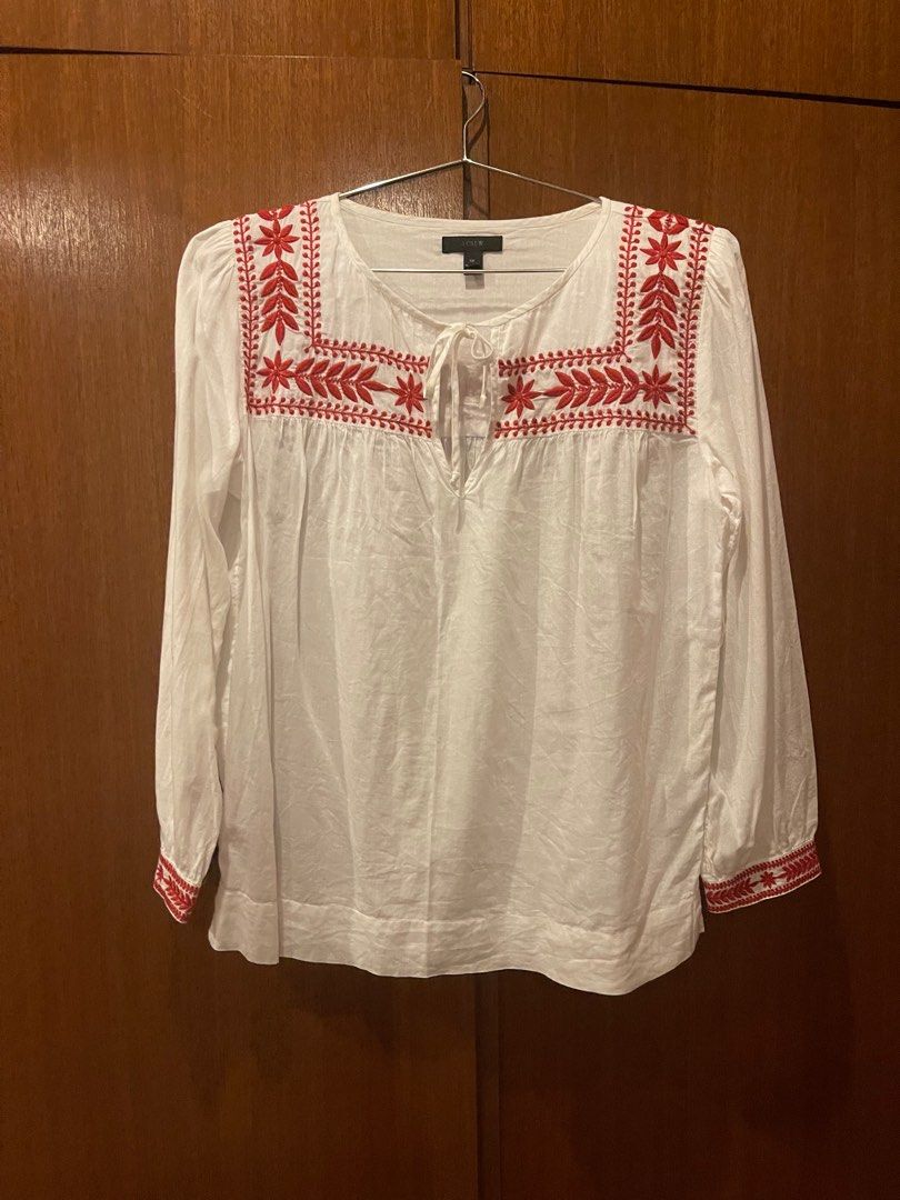 J crew embroidered peasant top store