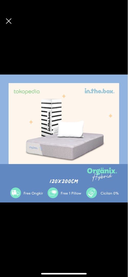 Kasur Inthebox organix hybrid 120x200 (Kategori: Perabotan Rumah) berada di Serpong. Dikirim oleh lutfiie (ID iklan 1250070697, Gambar 1). Deskripsi: pembelian september 2021, tapi jaraaaang banget dipakai karena di kamar tamu, dijual karena butuh yg lebih besar, kondisi masih bagus banget dan nyaman. thank you.