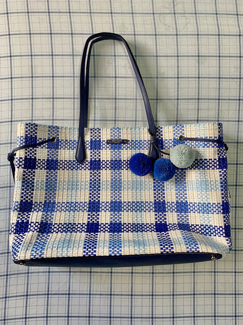 Kate Spade Woven Plaid Tote Bag Blue White