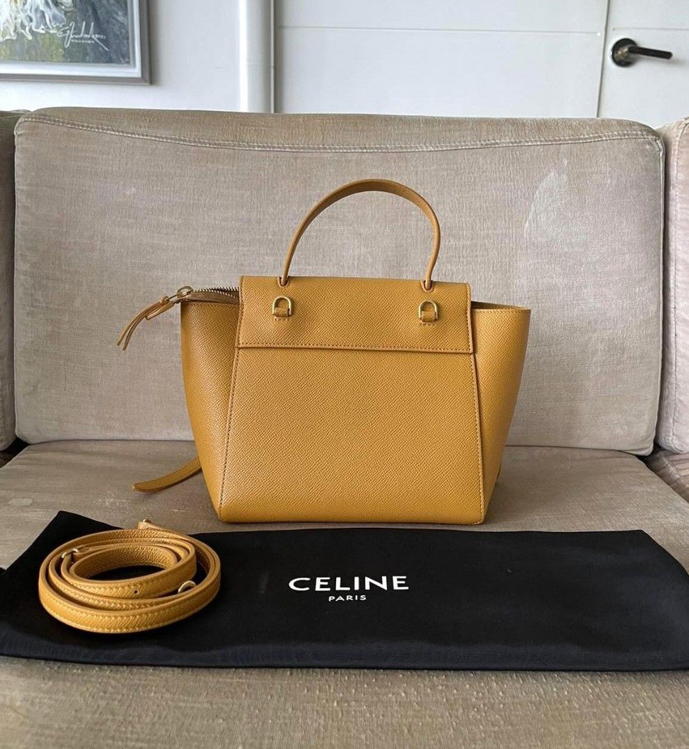 CELINE Belt Bag Micro Leather Yellow Women W 24cm Japan [Used]