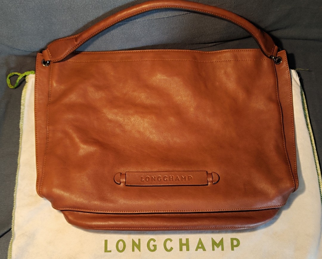 Longchamp '3d' Leather Hobo In Cognac