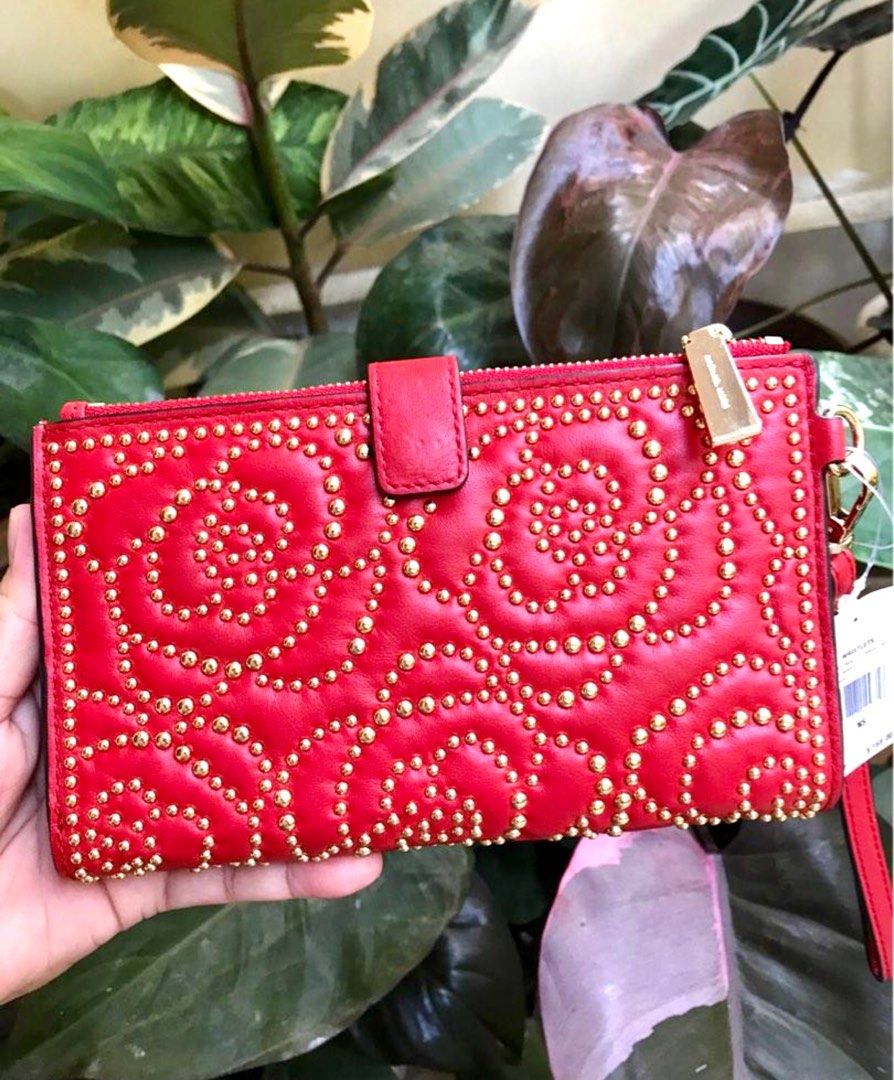 Adele rose studded leather smartphone wallet top