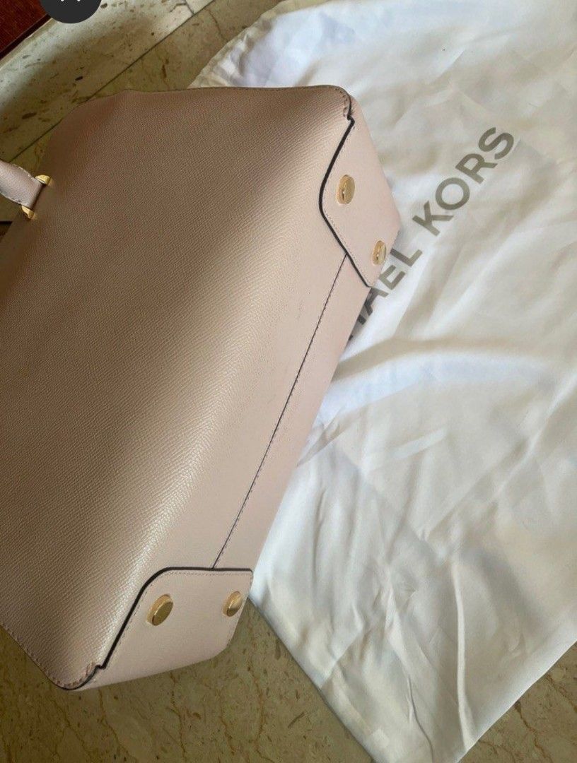 Michael Kors Houston Double Zip Crossgrain Leather Satchel Soft Pink