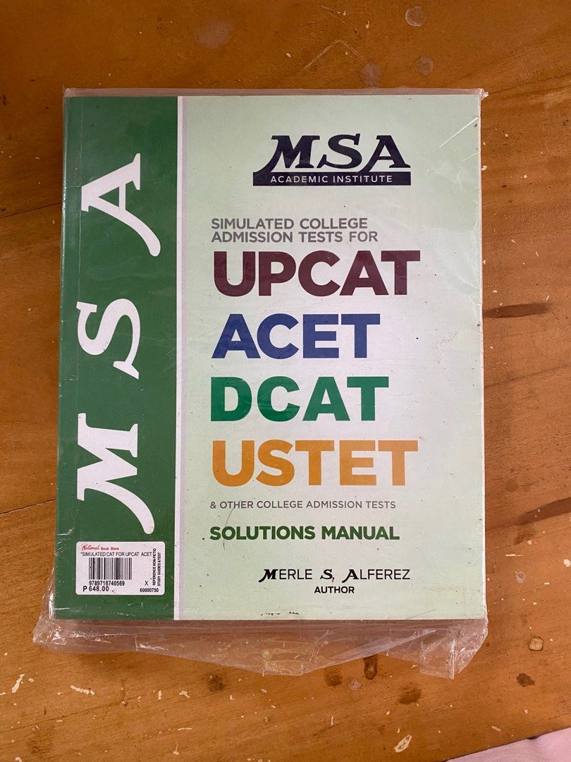 MSA Reviewer (Category: Stationery & School Supplies) located in Cagayan de Oro. Submitted by elesee (Listing ID 1250049001, Image 2). Description: MSA reviewer for sale ₱400 Bought ₱648 College reviewer UPCAT, ACET, DCAT, USTET reviewer -never used because covid non, still inside its plastic wrapper .