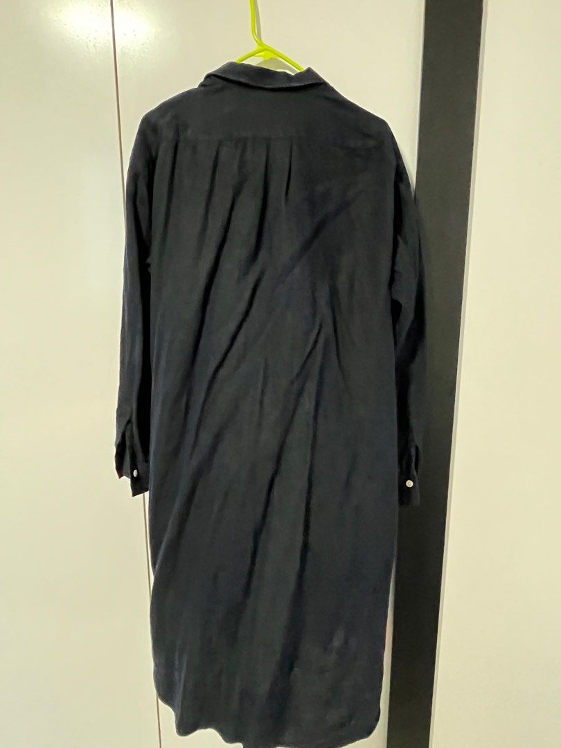 Muji Linen Shirt Dress in M Navy Blue, Women's Fashion, Dresses & Sets, Dresses on Carousell