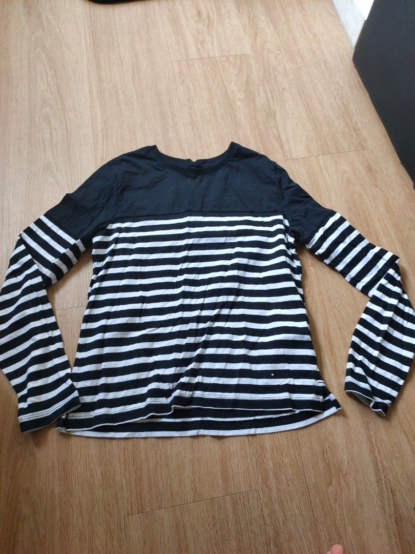 navy and white long sleeve top