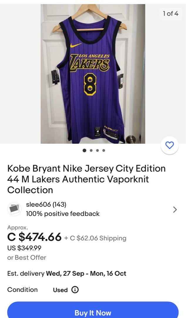 Kobe Bryant Lakers Nike Authentic City Edition Jersey Black Mamba 44 M