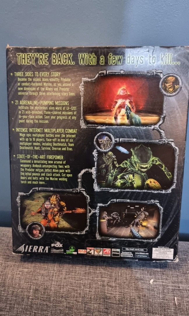 PC Game Aliens versus Predator 2 (Category: Others) located in Quezon City. Submitted by pub91 (Listing ID 1250075591, Image 2). Description: Box has a few minor flaws, but nothing too noticeable Willing to trade for other Big Box Games (preferrably Quake series or Unreal 1) Photos of contents upon request for interested buyers Rare RFS: I have 2 of these, I only need 1.
