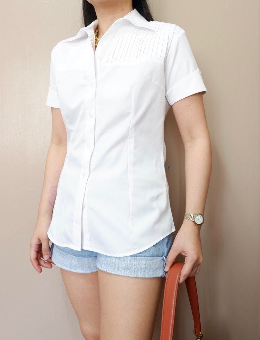 Polo blouse with pleats design Women s Fashion Tops Blouses on Carousell