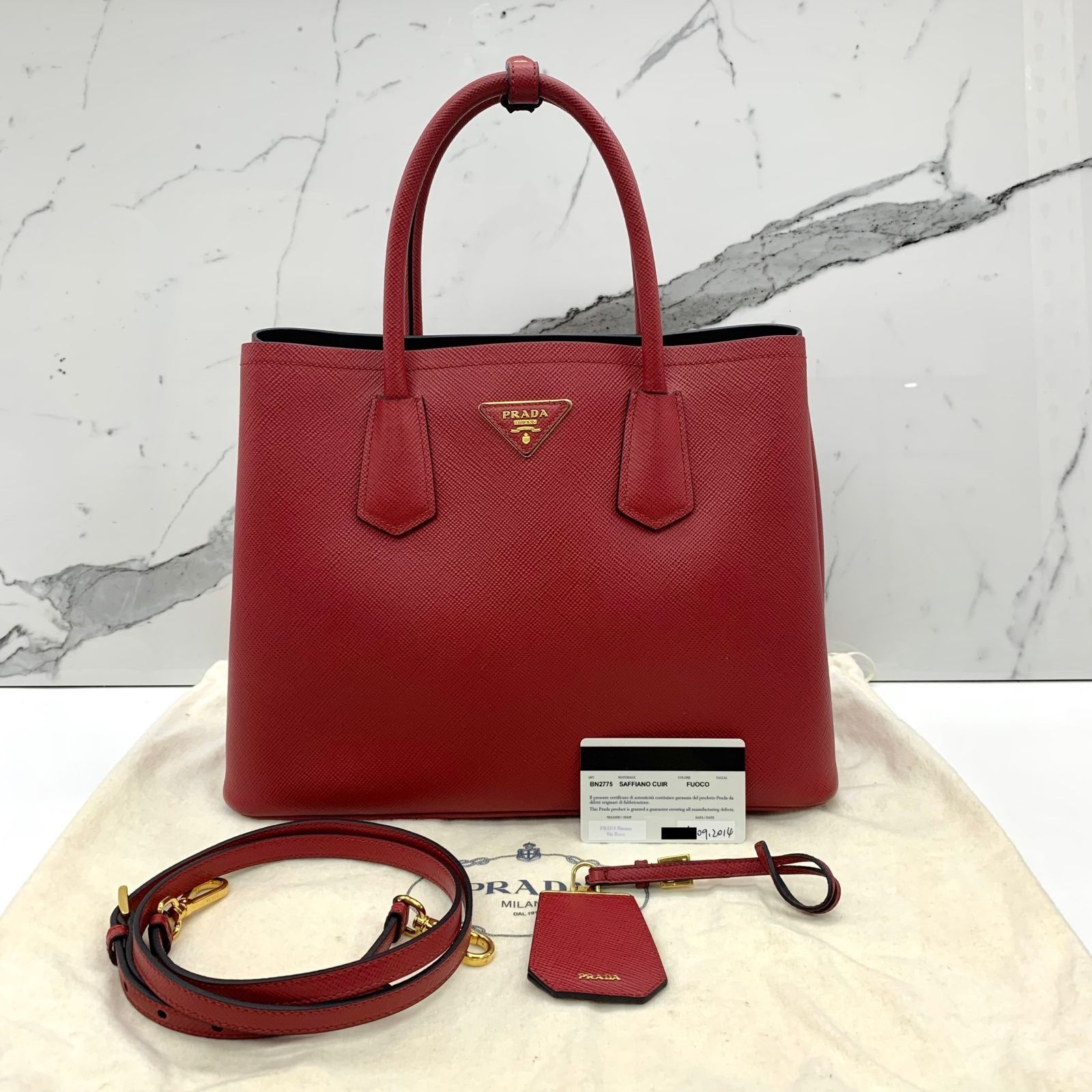 PRADA BN2775 RED SAFFIANO LEATHER 2WAY TOTE BAG 237024981 WE