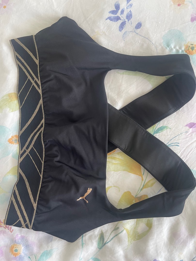 Puma gold logo deals cross back bra