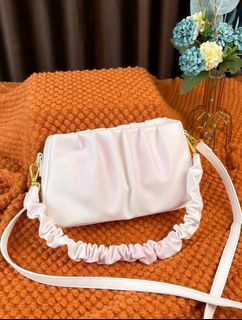 ASOS DESIGN ruched croissant shoulder bag with lizard panel in cream