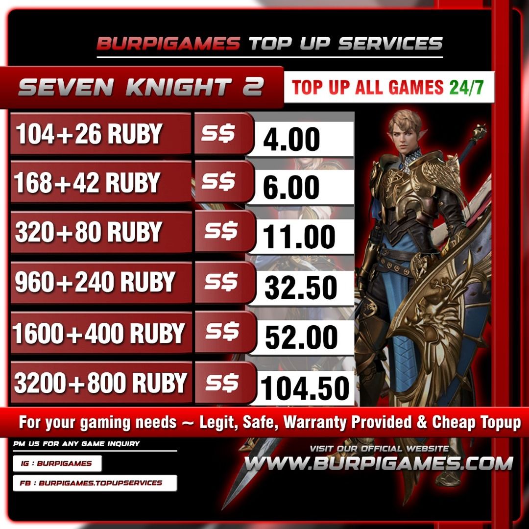 SEVEN KNIGHTS 2 TOP UP [SK2 LEGAL AND SAFE 24/7], Video Gaming, Gaming  Accessories, Game Gift Cards & Accounts on Carousell