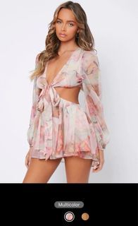 SHEIN Floral Print Backless Tie Front Jumpsuit