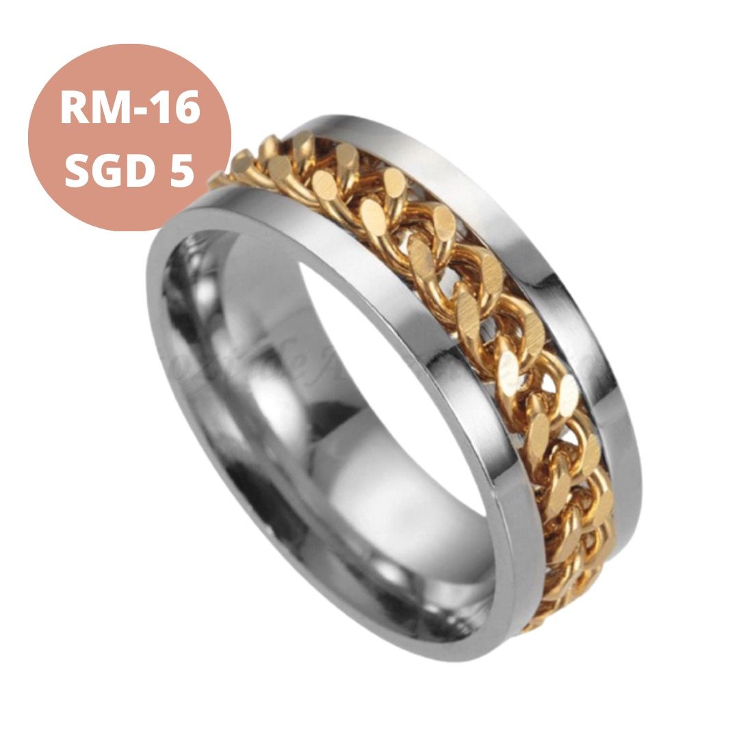 BUY 2 ANY ITEMS, FREE DELIVERY MAILING] [SIZE 9, 10] Stainless Steel Band  Rings for Men Women Cool Fidget Spinning Chain Ring Anxiety Relief Fashion  Simple Wedding Engagement Gold Ring- GMRM 16