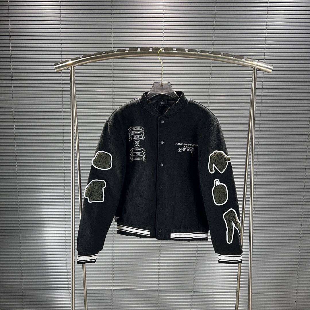 STUSSY Jacket CDG 斯圖西40週年限定袖章刺繡棒球服外套男女同款, 女裝