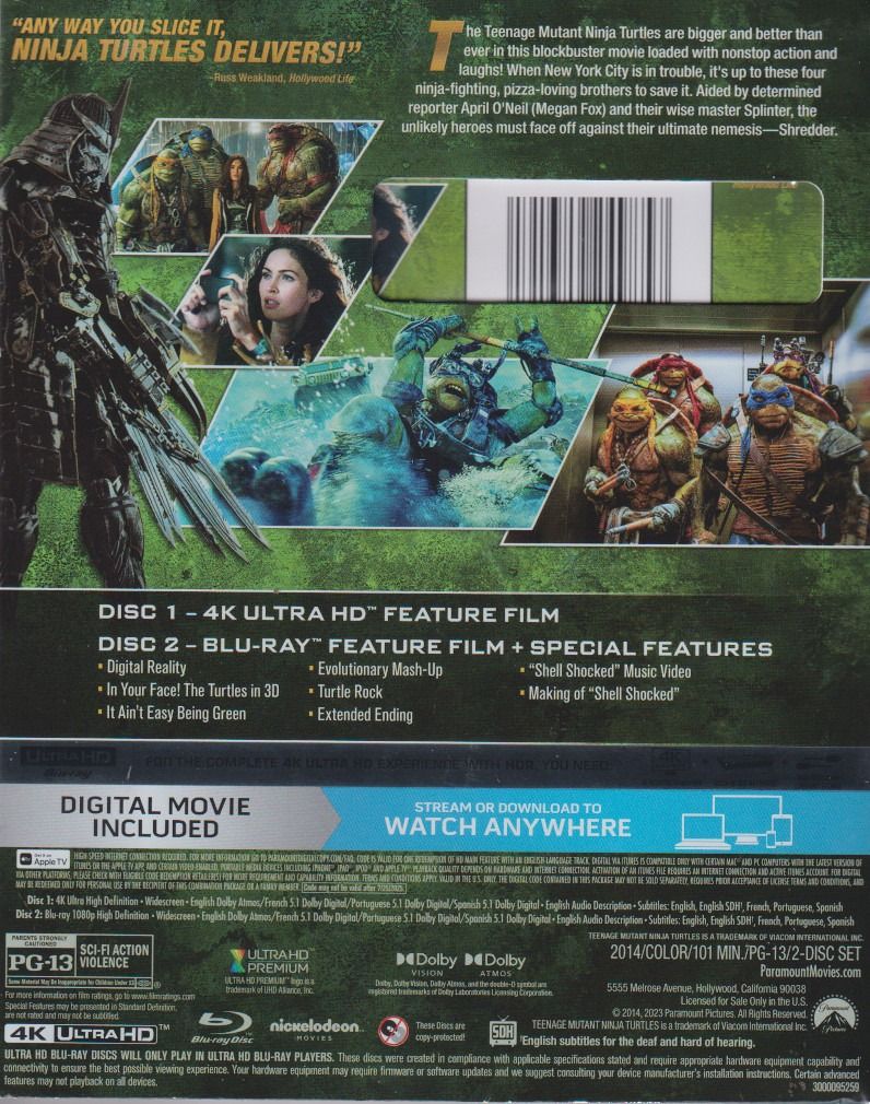 Teenage Mutant Ninja Turtles 2014 VUDU 4K or iTunes 4K