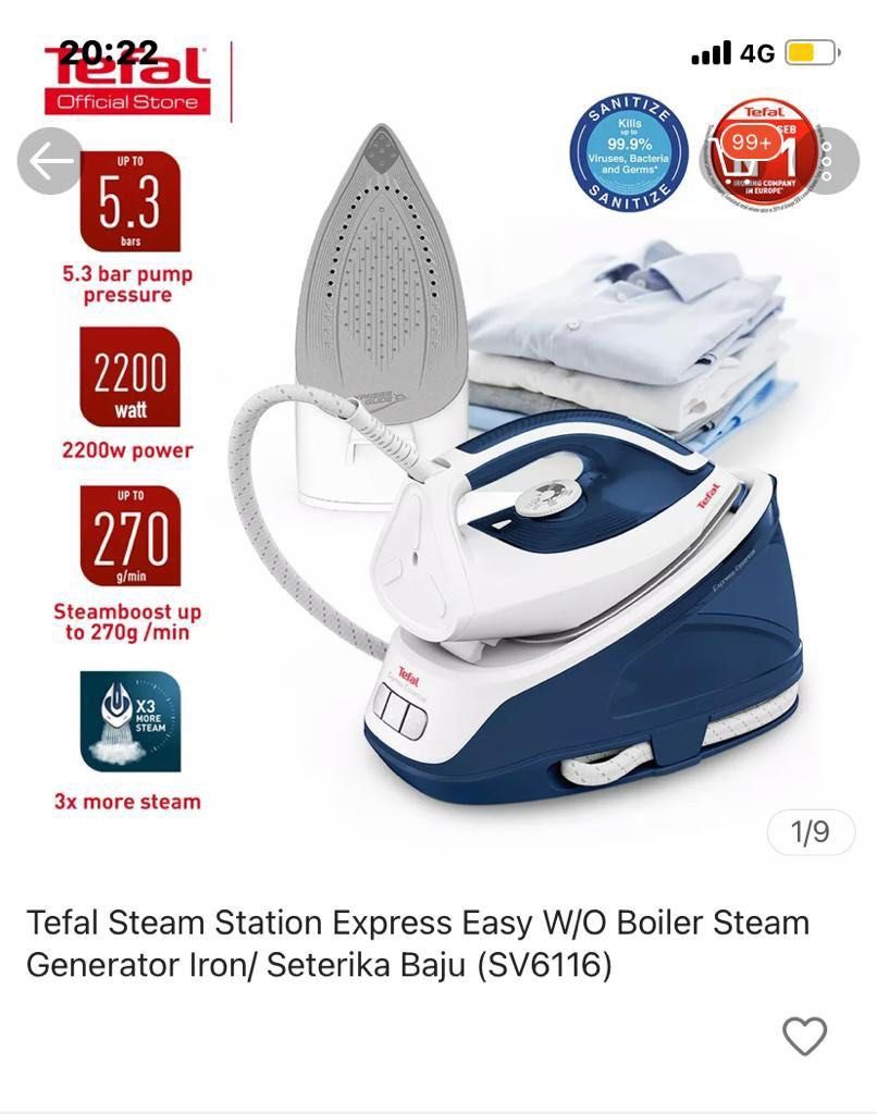 Tefal Steam Iron Boiler Steam Generator Iron Blue + Iron Board, TV