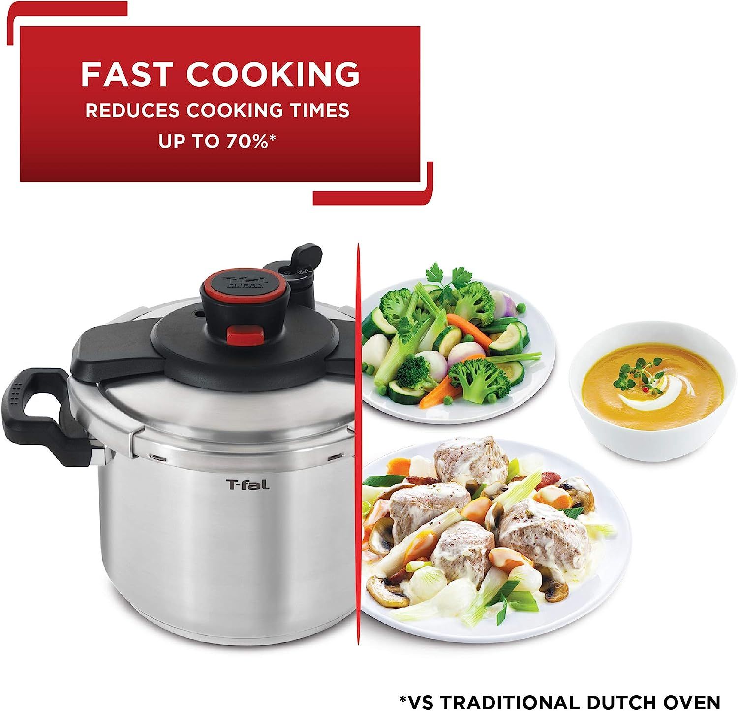 T fal P45009 Clipso Stainless Steel Dishwasher Safe PTFE PFOA and Cadmium Free 12 PSI Pressure Cooker Cookware 8 Quart Silver Stovetop Pressure