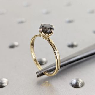 Unique Engagement ring, .5 Carat black Round Diamond in 18k Gold Ring