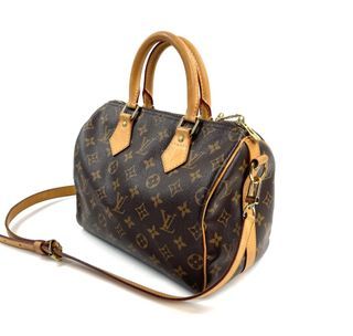 LOUIS VUITTON Monogram Speedy 25 Bandolier Handbag M41113 Brown 100%  Authentic