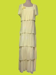 Vintage Noel Sophisticates New York Canary Yellow Tiered Long Flowy Dress