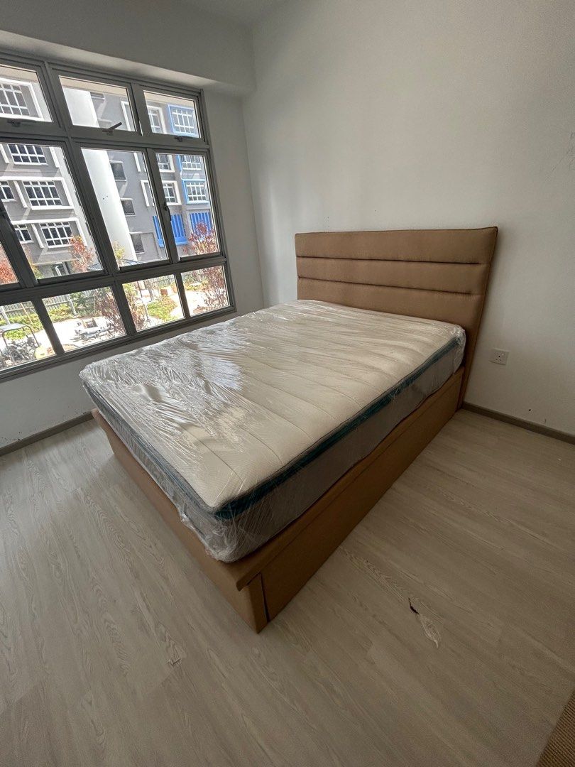 Well used queen size bed with storage Furniture Home Living