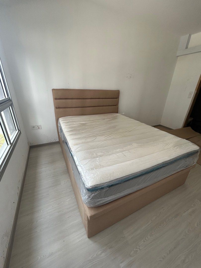 Well used queen size bed with storage Furniture Home Living