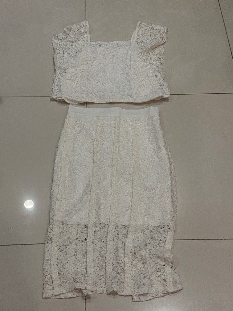 S Gorgeous White Lace 2 Piece Set Dress