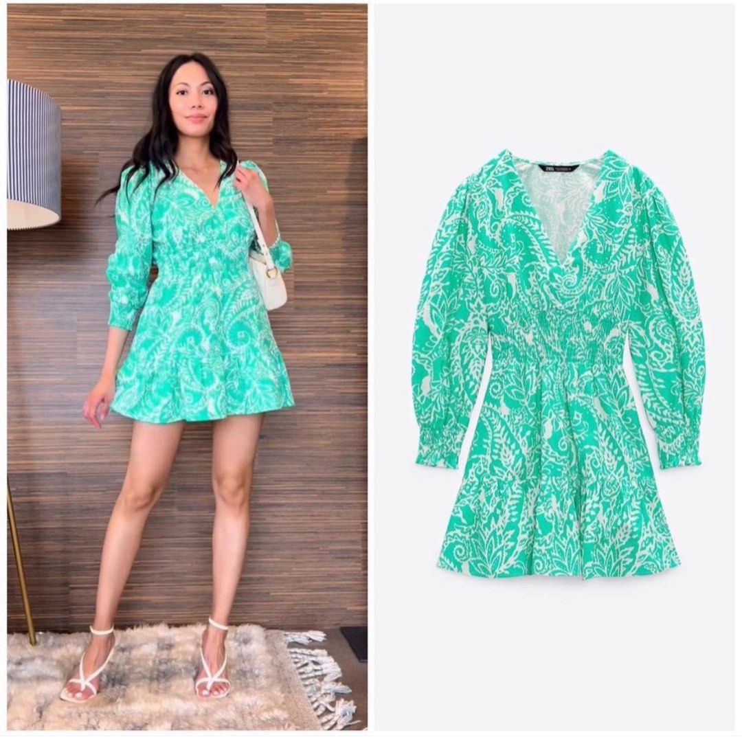 slim fit dress slacks Green Paisley Print Short Sleeve Midi Dress main image 0