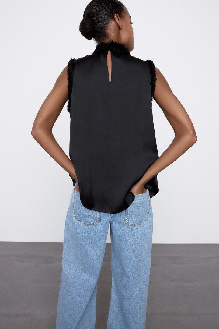 Zara Satin Sleeveless Blouse, Women's Fashion, Tops, Blouses on Carousell