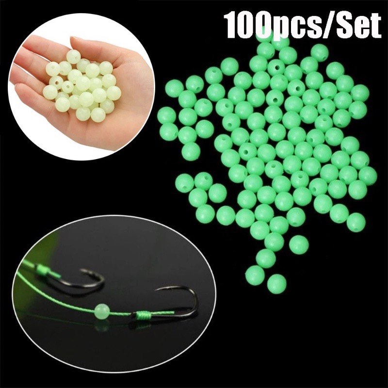 100pcs Green Fishing Line Stopper Float Set With Glow Beads