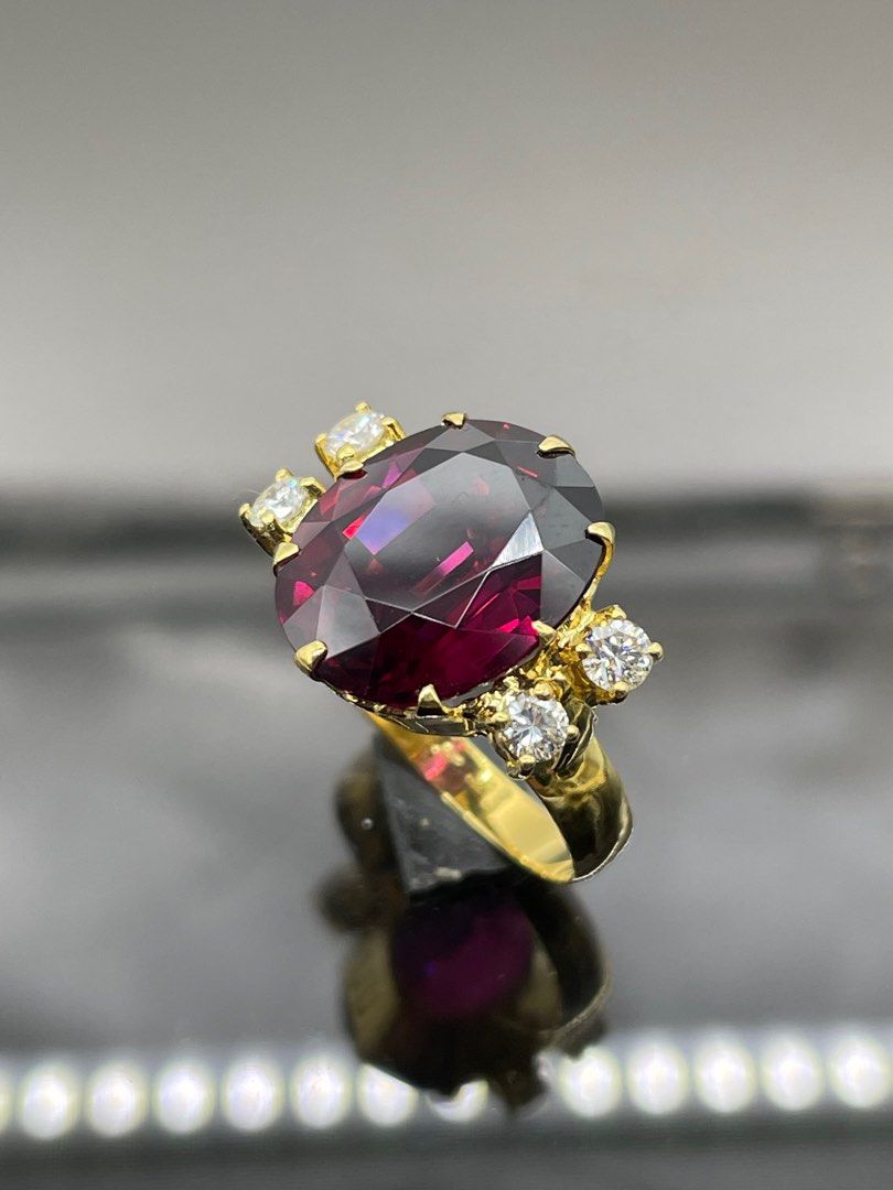 18K Yellow Gold Garnet Diamond Ladies Ring Women s Fashion