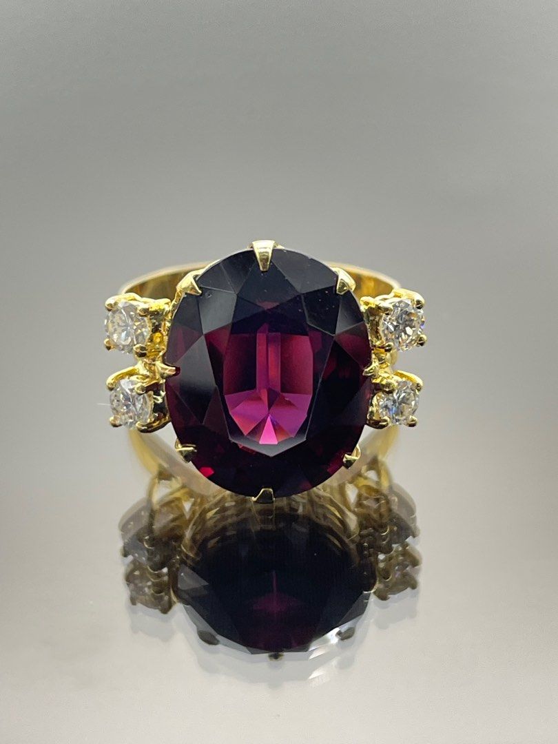 18K Yellow Gold Garnet Diamond Ladies Ring Women s Fashion