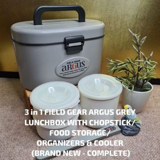 3 in 1 FIELD GEAR ARGUS GREY LUNCHBOX WITH CHOPSTICK/FOOD STORAGE/ORGANIZERS & COOLER (BRAND NEW - COMPLETE)
