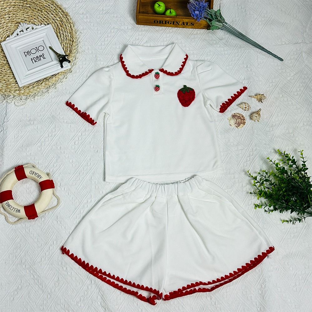 3D Strawberry Cute Children s Clothing Fashionable Two Piece Set for Girls 2023 Summer New Arrival