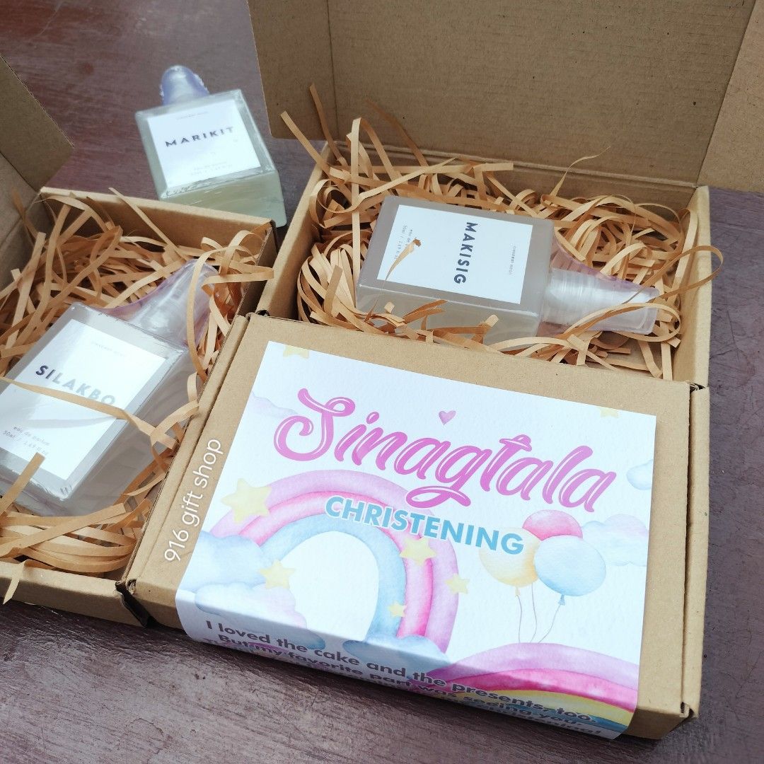 50ml Perfume Souvenir Gift Set (Category: Fragrance & Deodorants) located in Caloocan City. Submitted by valathea (Listing ID 1250314588, Image 2). Description: perfect ito pang souvenir sa godparents or principal sponsor. we have 3ml decant souvenir din for only 20php. P195.00 - 50ml sealed perfume - box packaging - layout buy 10 get 1 free!! lead time: 5-7 days location: north caloocan courier: lalamove or any same day delivery.
