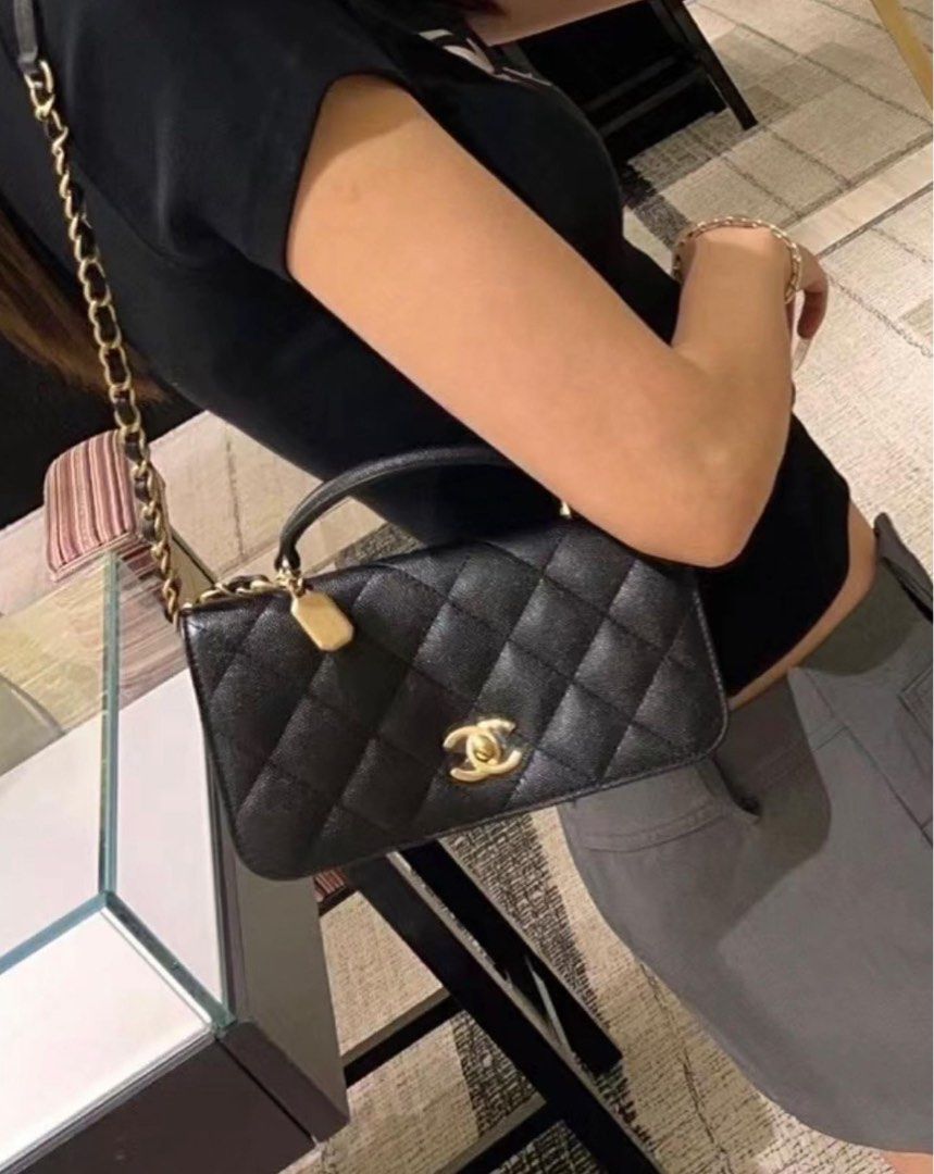 Rare vintage Mini Chanel Classic shoulder flap bag in black