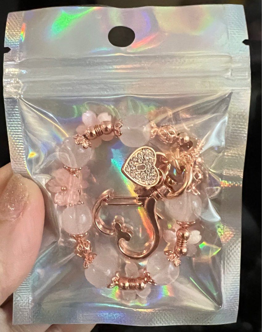 Rose Quartz crystal bag hang Childrens Day gift sakura pink