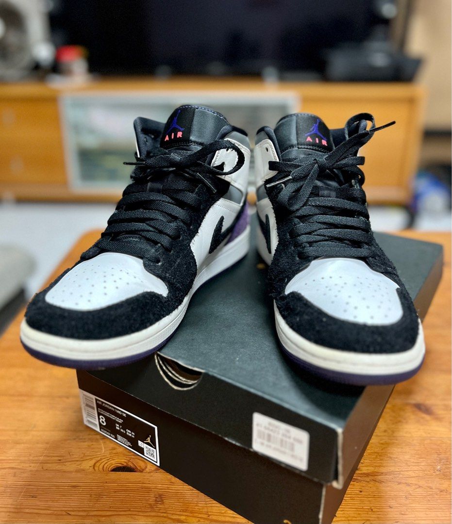 AIR JORDAN 1 MID SE WHITE COURT PURRPLE BLACK Men s Fashion