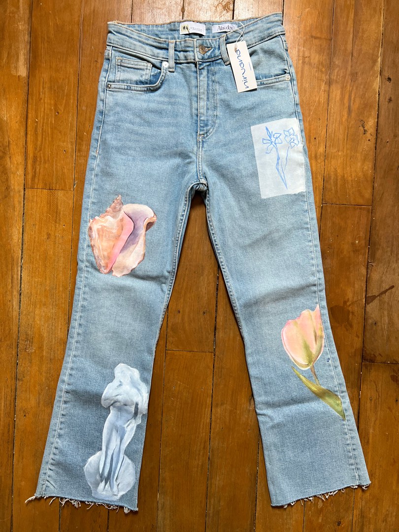 Alasdos Shell and Floral Handpainted Jeans on Carousell
