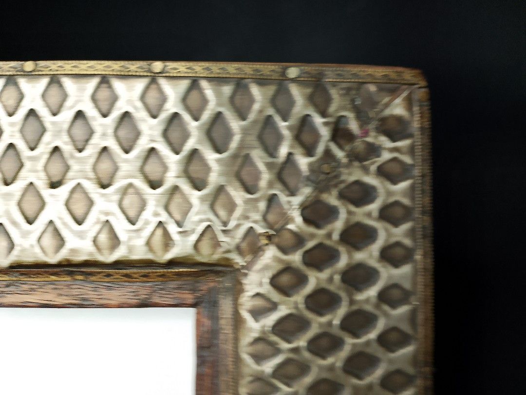 Antique Pewter with Brass Lining Photo Frame (Category: Frames & Pictures) located in Manila. Submitted by peebeees (Listing ID 1250375256, Image 3). Description: 10"x8" frame size wooden frame covered with Debossed pewter and Brass inlaid lining 4"x6" photo size.